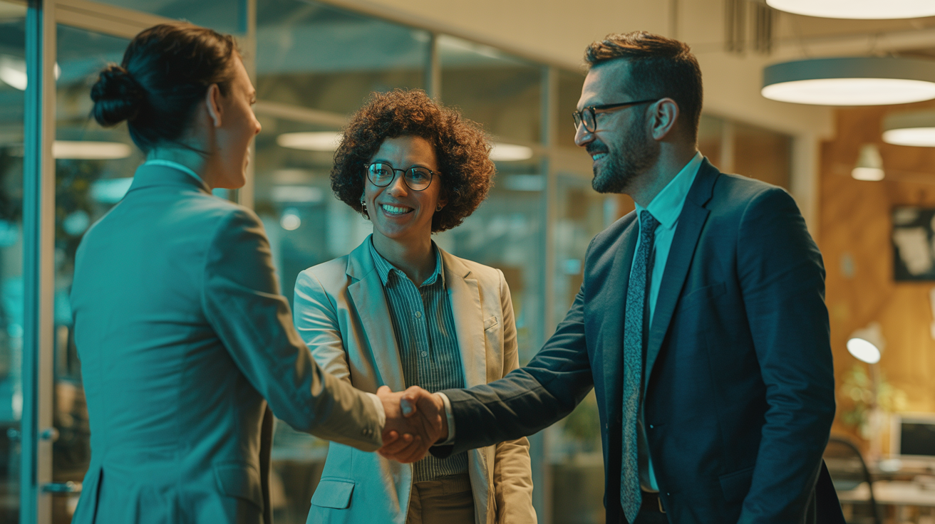 Professional collaborative meeting representing partnership